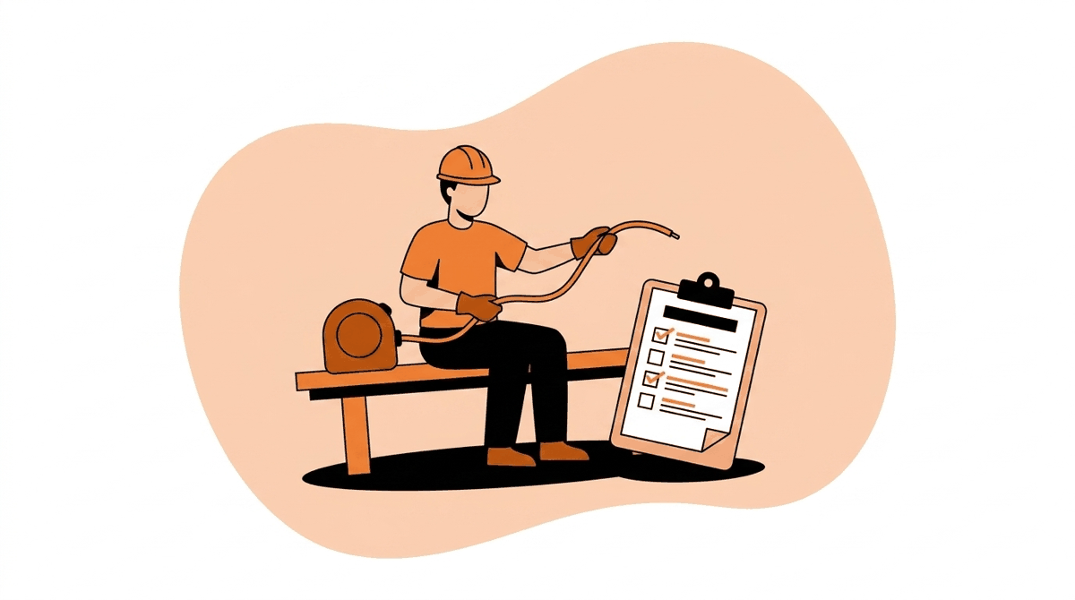 SRL daily inspection checklist: worker checking the lifeline and casing before use