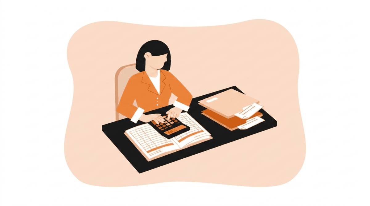 How EMR is calculated: office worker totaling payroll and claims figures with a calculator