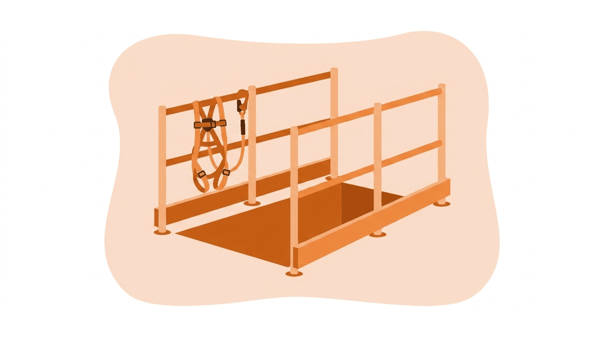 OSHA fall protection regulation: guardrail and toeboard protecting a floor opening