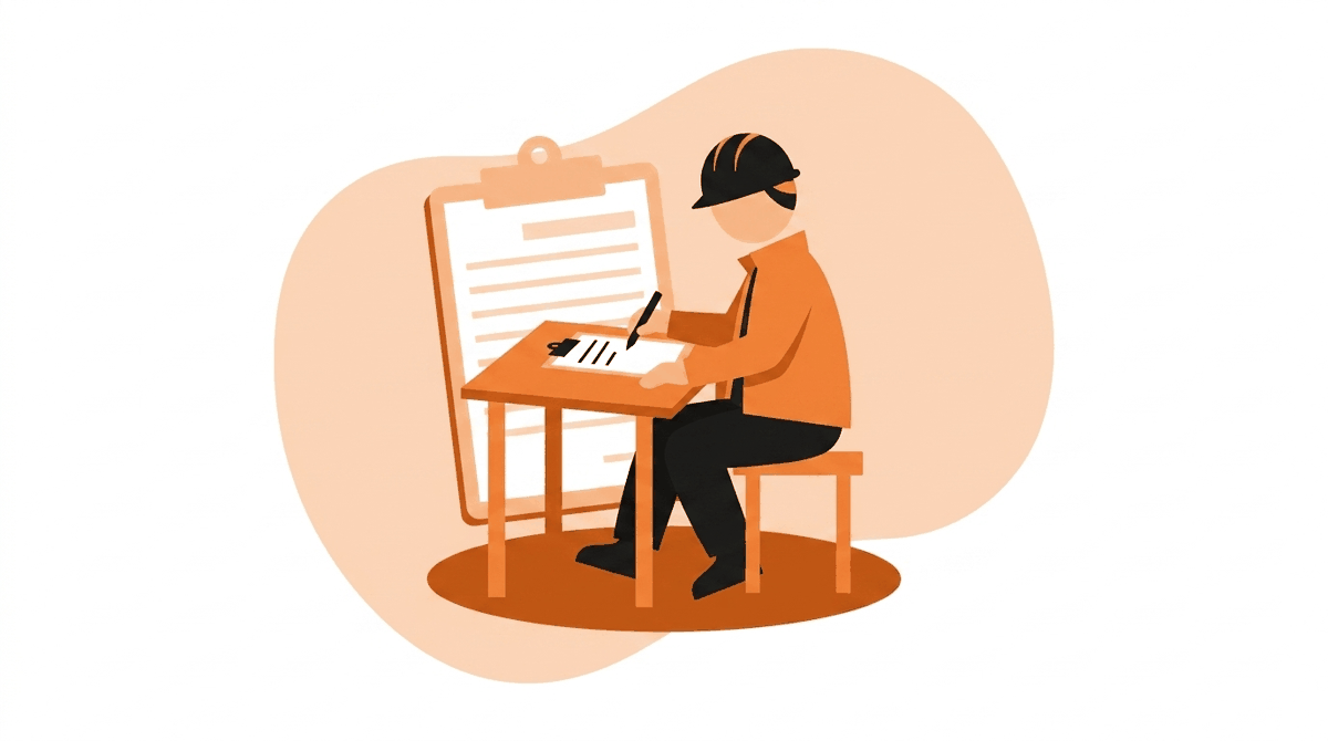 Reporting near misses: worker completing a near-miss report form on a clipboard