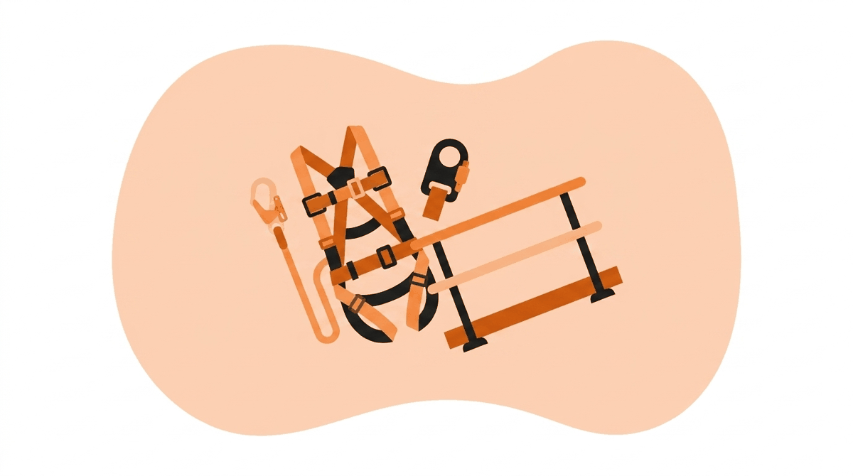 OSHA fall protection regulations: harness, lanyard, anchor point and guardrail — the required fall protection equipment