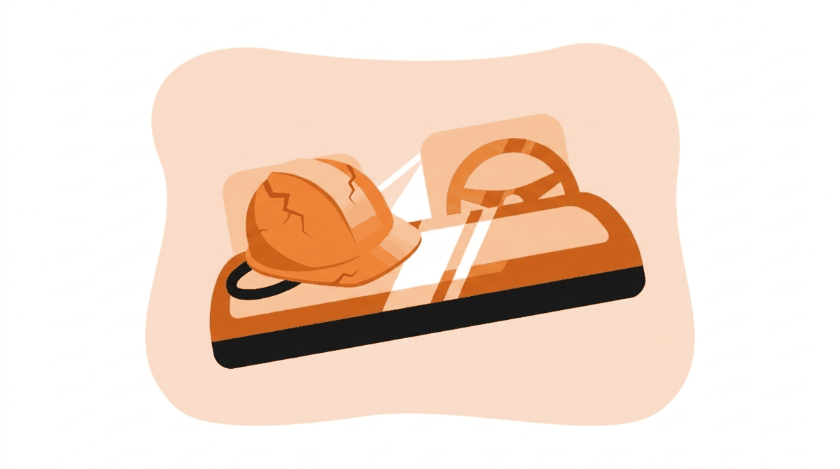 Head protection hazards: brittle cracked hard hat left baking on a truck dashboard