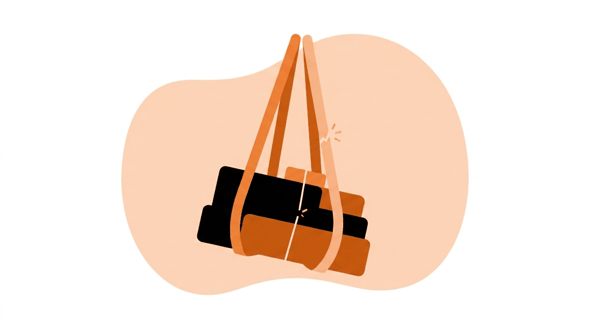 Near-miss hazards: damaged sling barely holding a suspended load — the unreported close call waiting to repeat