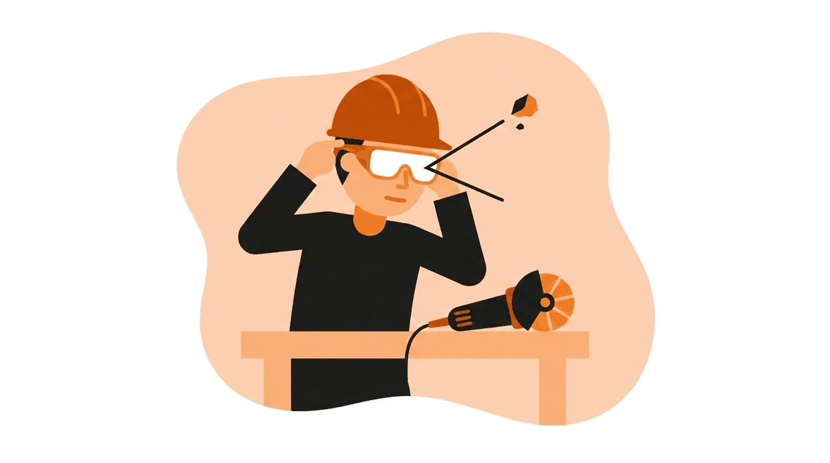 Why PPE matters: safety glasses deflecting a flying chip — one of 2,000 eye injuries prevented every day